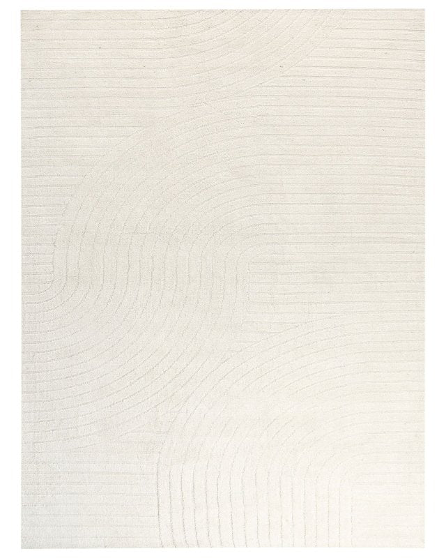 Area Rug Beige Wool 300 x 400 cm Abstract Pattern Motif Carved Living Room Bedroom Modern Minimalist Design Beliani