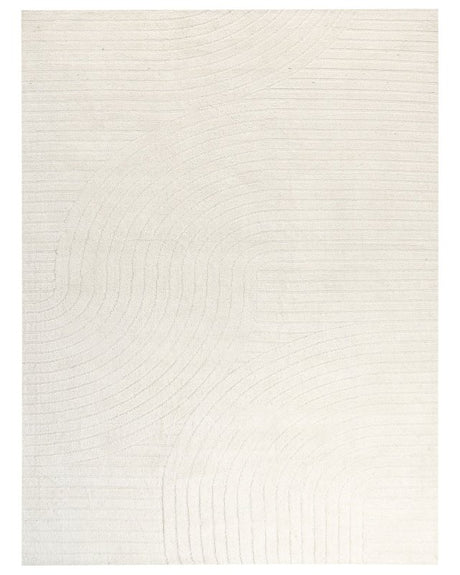 Area Rug Beige Wool 300 x 400 cm Abstract Pattern Motif Carved Living Room Bedroom Modern Minimalist Design Beliani