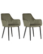 Set of 2 Dining Chairs Olive Green Velvet Armrests Black Metal Legs Retro Glam Beliani