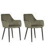 Set of 2 Dining Chairs Olive Green Velvet Armrests Black Metal Legs Retro Glam Beliani