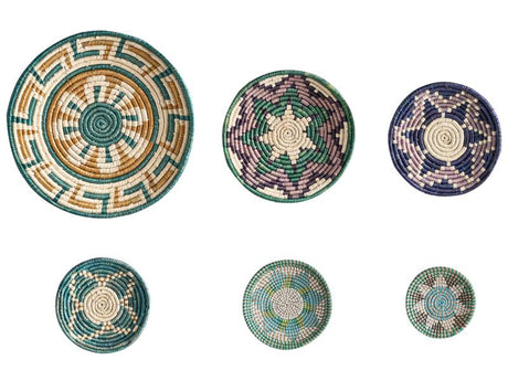 Set of 6 Wall Decor Multicolour Seagrass Decorative Hanging Plates Baskets Handmade African Style Beliani