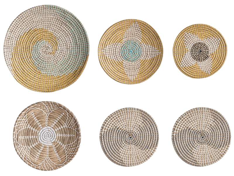 Set of 6 Wall Decor Multicolour Seagrass Decorative Hanging Plates Baskets Handmade African Style Beliani