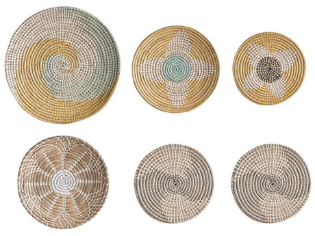 Set of 6 Wall Decor Multicolour Seagrass Decorative Hanging Plates Baskets Handmade African Style Beliani