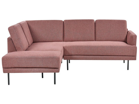 Right Hand Corner Sofa Polyester Pink Brown 4-Seater Upholstered Metal Legs Woven Fabric Cushioned Back Minimalist Modern Beliani