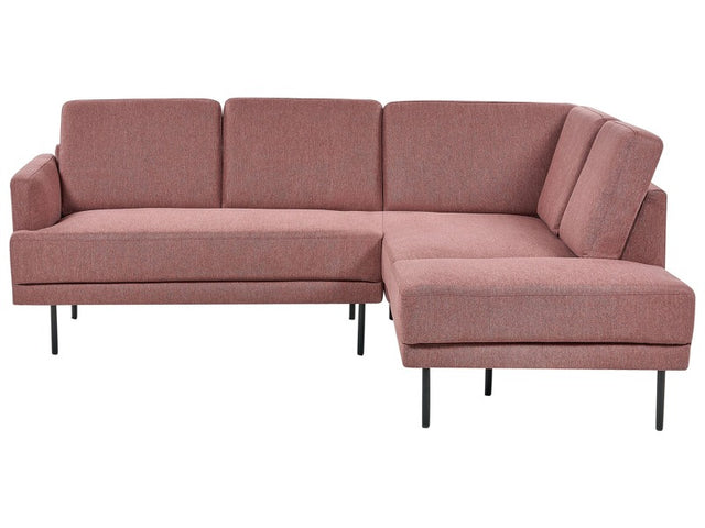 Left Hand Corner Sofa Polyester Pink Brown 4-Seater Upholstered Metal Legs Woven Fabric Cushioned Back Minimalist Modern Beliani