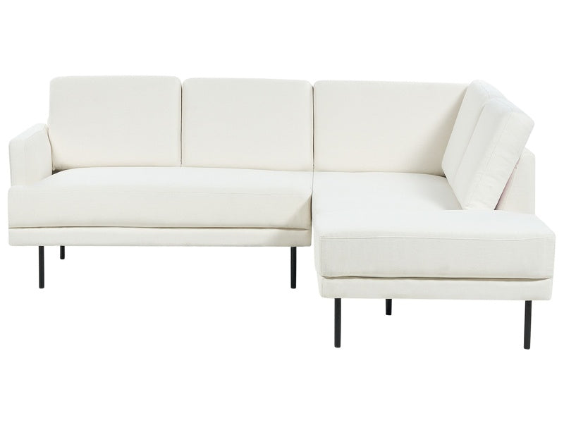 Left Hand Corner Sofa Polyester White 4-Seater Upholstered Metal Legs Woven Fabric Cushioned Back Minimalist Modern Beliani