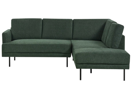 Left Hand Corner Sofa Polyester Dark Green 4-Seater Upholstered Metal Legs Woven Fabric Cushioned Back Minimalist Modern Beliani