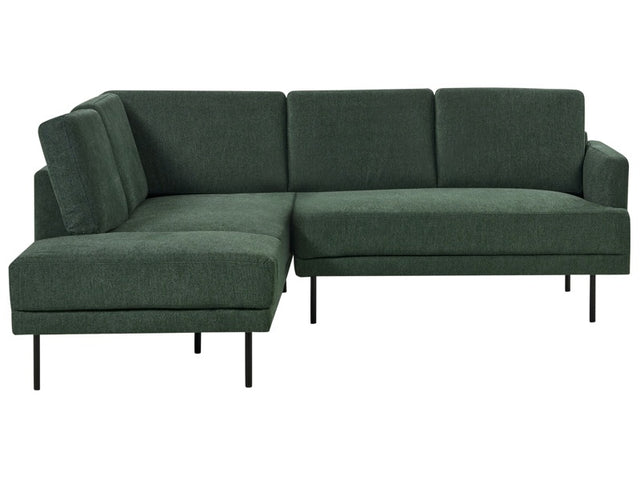 Right Hand Corner Sofa Polyester Dark Green 4-Seater Upholstered Metal Legs Woven Fabric Cushioned Back Minimalist Modern Beliani