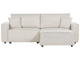 Left Hand Corner Sofa Bed Beige Fabric Polyester Upholstered 3 Seater L-Shaped Bed with Cushions Sleeping Function Modern Style Living Room Beliani