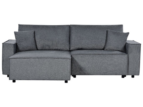 Right Hand Corner Sofa Bed Dark Grey Fabric Polyester Upholstered 3 Seater L-Shaped Bed with Cushions Sleeping Function Modern Style Living Room Beliani