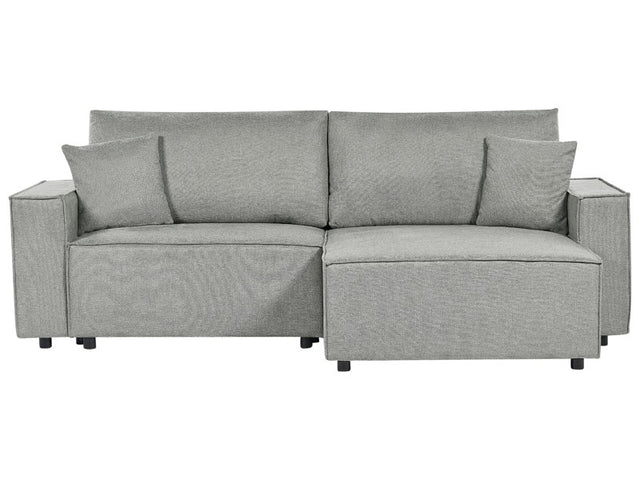 Left Hand Corner Sofa Bed Grey Fabric Polyester Upholstered 3 Seater L-Shaped Bed with Cushions Sleeping Function Modern Style Living Room Beliani