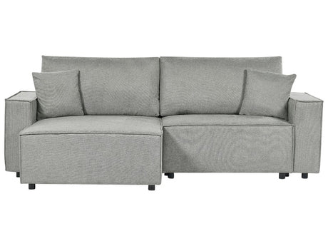 Right Hand Corner Sofa Bed Grey Fabric Polyester Upholstered 3 Seater L-Shaped Bed with Cushions Sleeping Function Modern Style Living Room Beliani