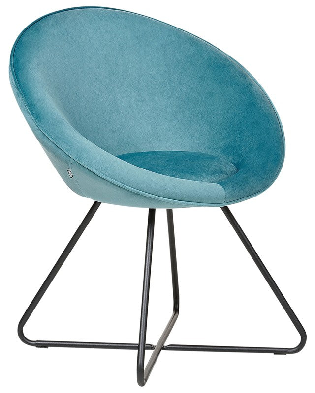 Accent Chair Blue Upholstery Velvet Round Seat Retro Minimalist Beliani