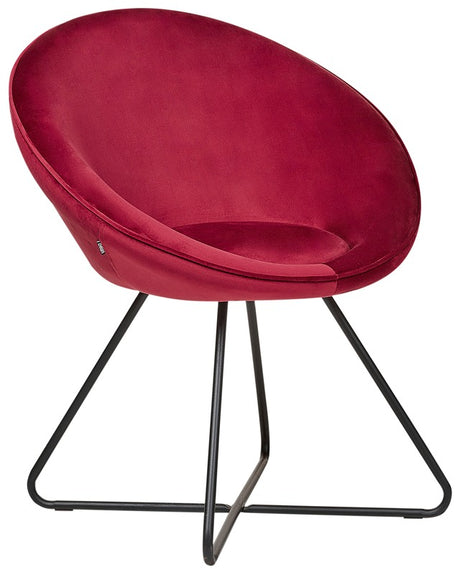 Accent Chair Red  Upholstery Velvet Round Seat Retro Minimalist Beliani