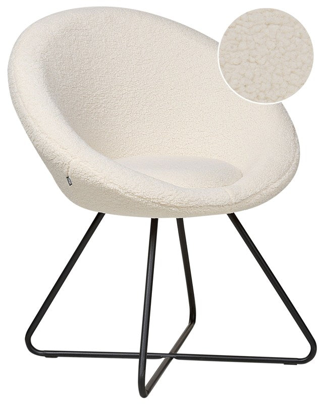 Accent Chair Off-White Boucle Upholstery Round Cream Seat Retro Minimalist Beliani