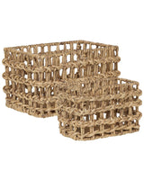 Set of 2 Baskets Light Water Hyacinth Metal Frame Handmade Home Accessory Small Storage Boho Rustic Style Living Room Bedroom Beliani