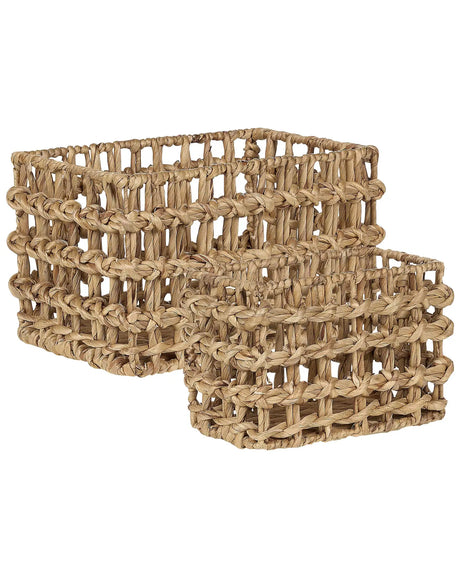Set of 2 Baskets Light Water Hyacinth Metal Frame Handmade Home Accessory Small Storage Boho Rustic Style Living Room Bedroom Beliani