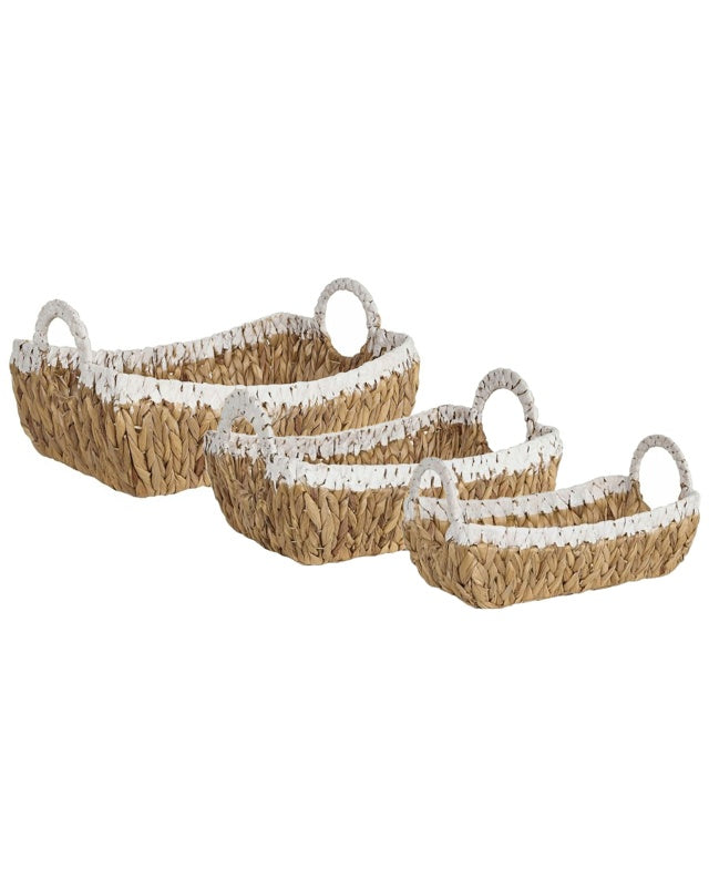 Set of 3 Baskets Light Water Hyacinth Metal Frame Handmade Home Accessory Small Storage Boho Rustic Style Living Room Bedroom Beliani