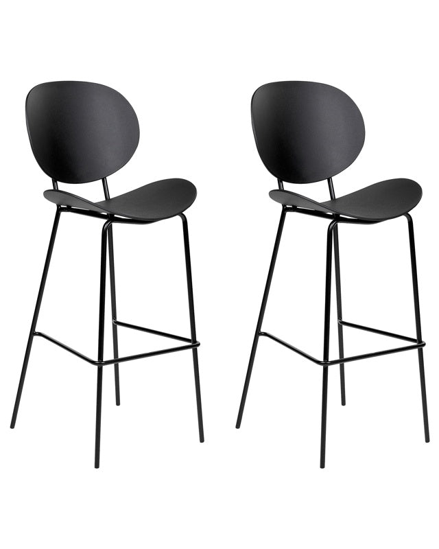 Set of 2 Bar Chairs Black Synthetic Seat Metal Legs Minimalist Design Dining Room Bar Stools Backrest Modern Scandinavian Beliani