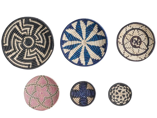 Set of 6 Wall Decor Multicolour Seagrass Decorative Hanging Plates Baskets African Style Boho Home Accessories Beliani