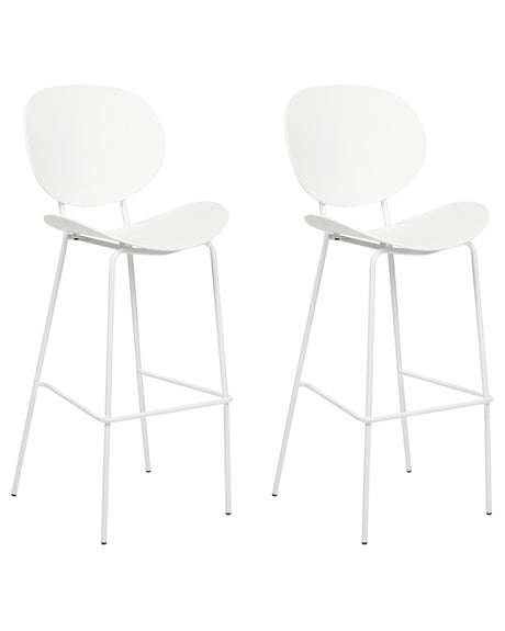 Set of 2 Bar Chairs White Synthetic Seat Metal Legs Minimalist Design Dining Room Bar Stools Backrest Modern Scandinavian Beliani