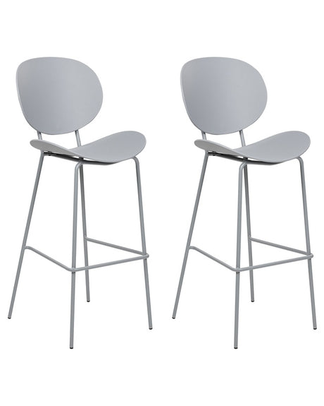 Set of 2 Bar Chairs Light Grey Synthetic Seat Metal Legs Minimalist Design Dining Room Bar Stools Backrest Modern Scandinavian Beliani