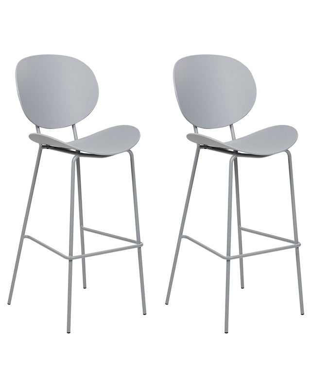 Set of 2 Bar Chairs Light Grey Synthetic Seat Metal Legs Minimalist Design Dining Room Bar Stools Backrest Modern Scandinavian Beliani