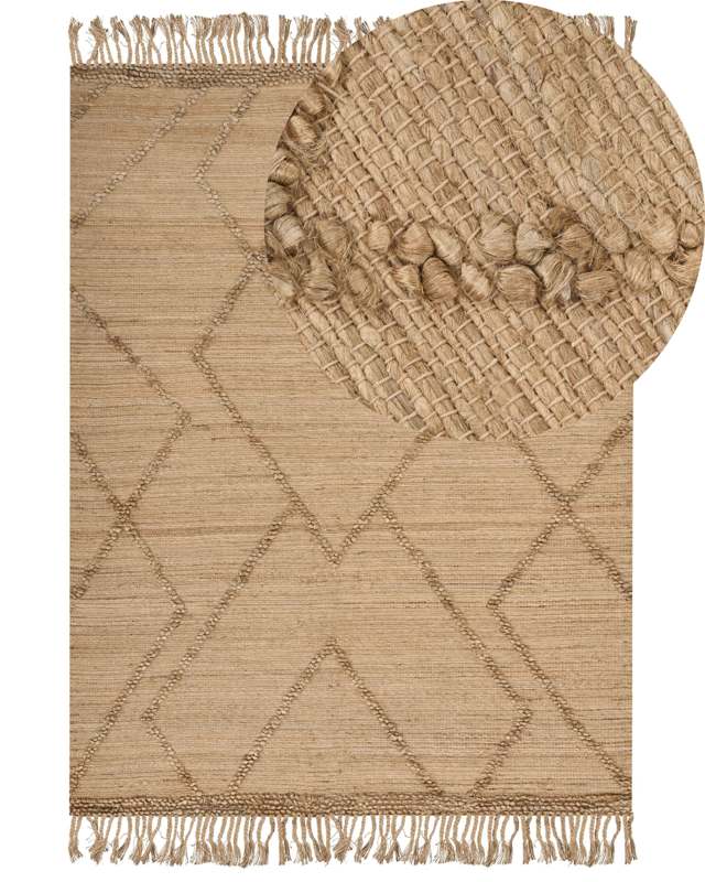 Area Rug Beige Jute 200 x 300 cm Handwoven Lines Geometric Pattern with Tassels Natural Boho Style Textile Beliani