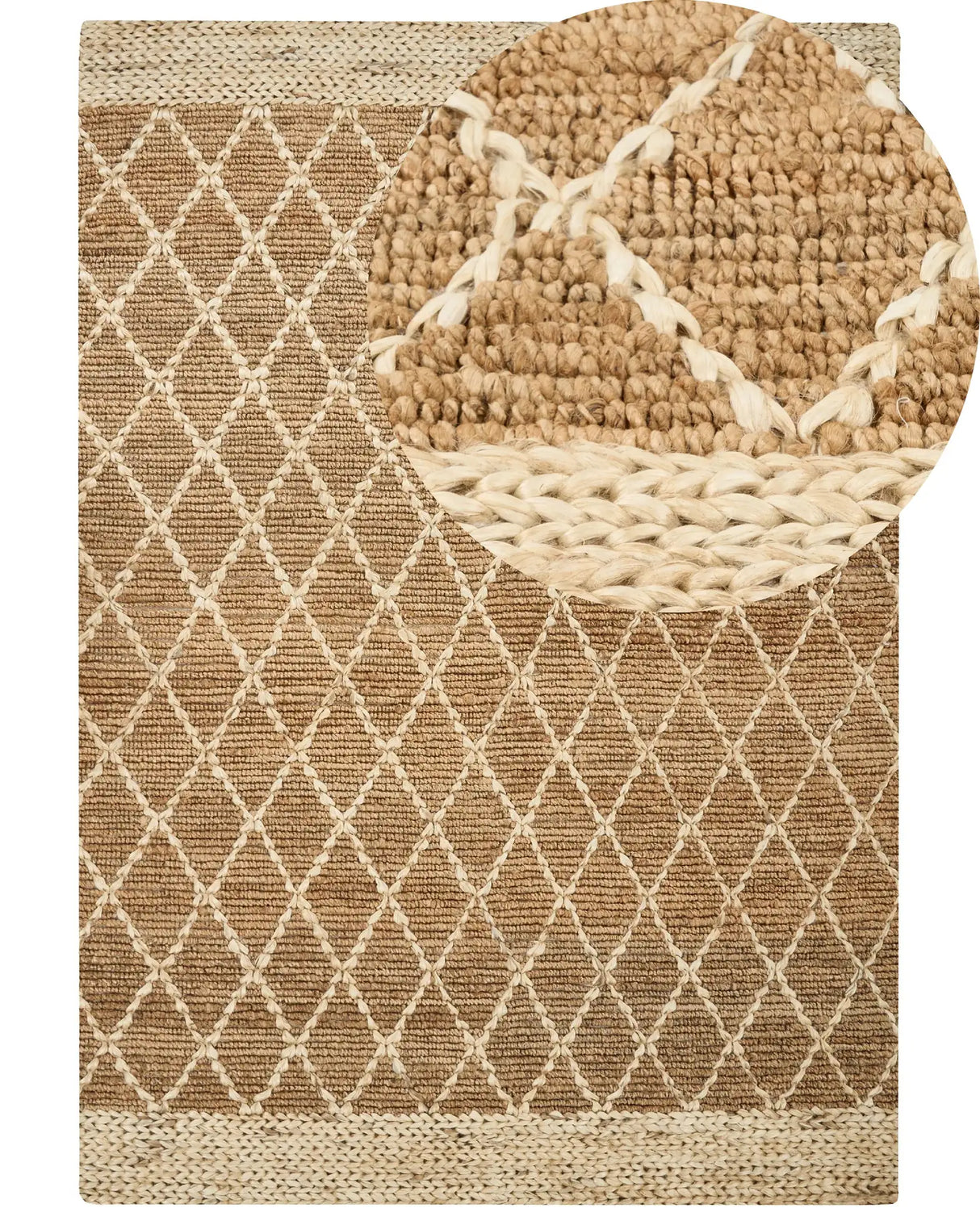 Area Rug Beige Jute 160 x 230 cm Geometric Pattern Hand Woven Boho Living Room Bedroom Beliani