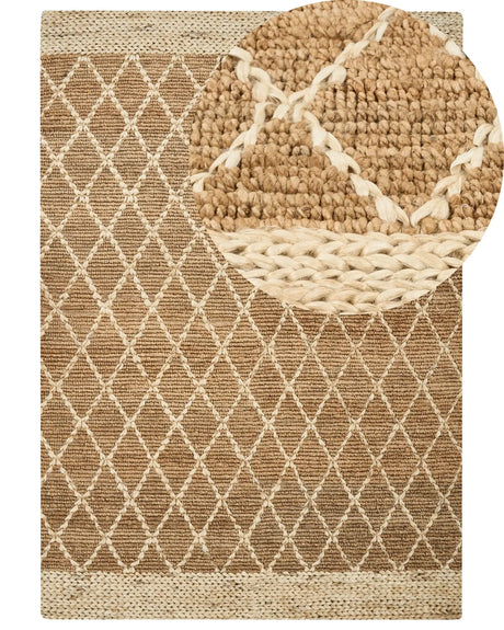 Area Rug Beige Jute 160 x 230 cm Geometric Pattern Hand Woven Boho Living Room Bedroom Beliani
