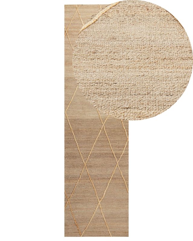 Runner Rug Beige Jute 80 x 300 cm Geometric Pattern Hand Woven Boho Hallway Bedroom Beliani