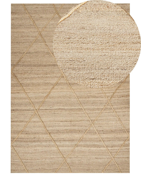 Area Rug Beige Jute 160 x 230 cm Geometric Pattern Hand Woven Boho Living Room Bedroom Beliani
