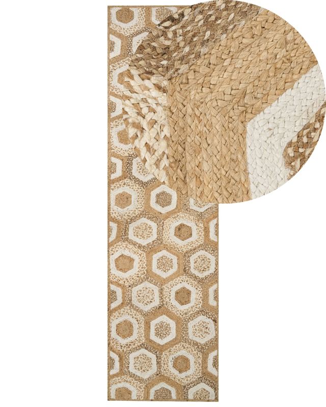 Runner Rug Beige Jute 80 x 300 cm Geometric Pattern Hand Woven Boho Hallway Bedroom Beliani