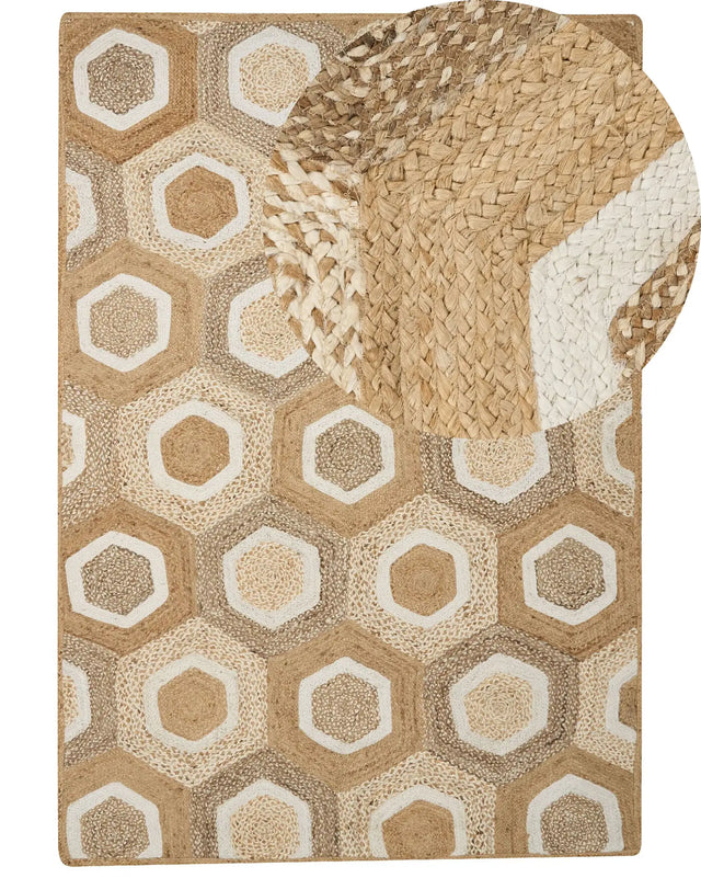 Area Rug Beige Jute 160 x 230 cm Geometric Pattern Hand Woven Boho Living Room Bedroom Beliani