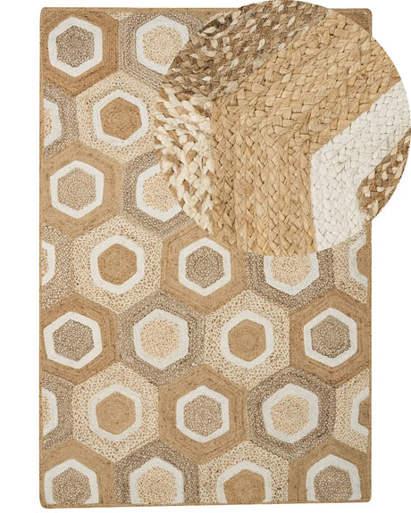 Area Rug Beige Jute 200 x 300 cm Geometric Pattern Hand Woven Boho Living Room Bedroom Beliani