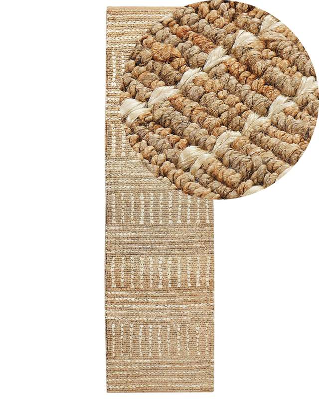 Runner Rug Beige Jute 80 x 300 cm Striped Pattern Hand Woven Boho Hallway Bedroom Beliani