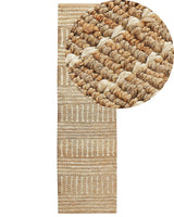 Runner Rug Beige Jute 80 x 300 cm Striped Pattern Hand Woven Boho Hallway Bedroom Beliani