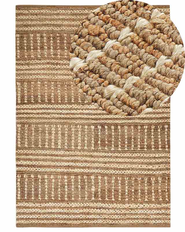 Area Rug Beige Jute 160 x 230 cm Striped Pattern Hand Woven Boho Hallway Bedroom Beliani