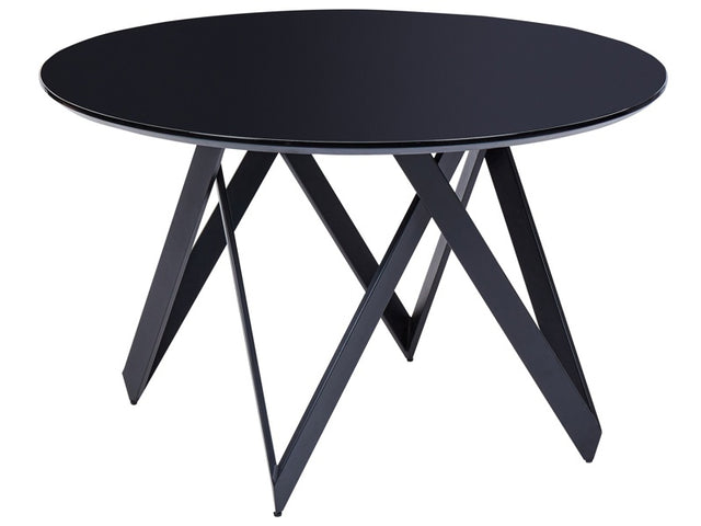 Round Dining Table Black MDF Glossy Tabletop Metal Steel Base Legs 120 cm 4 Seater Kitchen Furniture Beliani