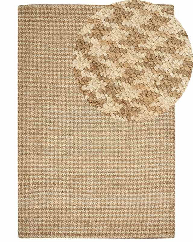 Area Rug Beige Jute 200 x 300 cm Houndstooth Pattern Hand Woven Boho Living Room Bedroom Beliani