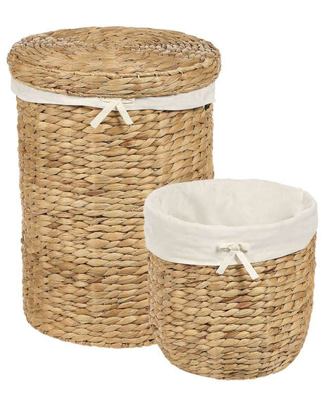 Set of 2 Storage Baskets Light Water Hyacinth Handmade Laundry Basket Hamper with Lid  Beliani