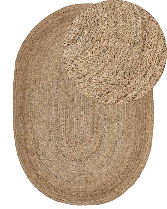 Area Rug Beige Jute 160 x 230 cm Braided Oval Underfloor Heating Suitable Natural Living Room Bedroom Beliani