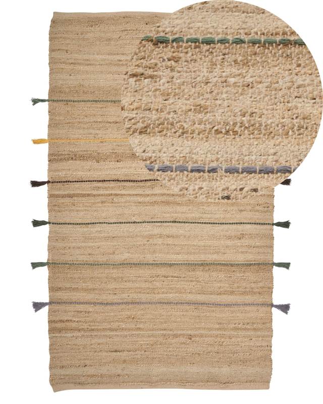 Area Rug Beige Jute 140 x 200 cm Solid With Tassels Beliani