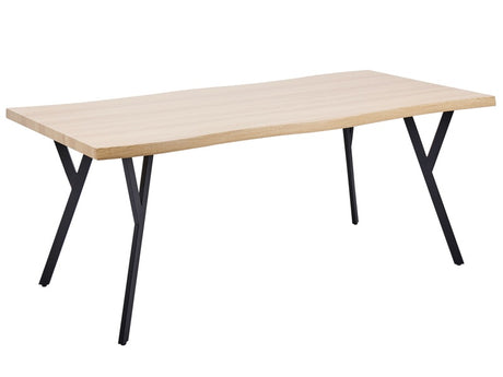 Rectangular Dining Table Light Wood MDF Tabletop Metal Steel Base Legs 180 x 90 cm 6 Seater Kitchen Furniture Beliani