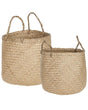 Set of 2 Baskets Natural Seagrass with Handles Handwoven Home Accessory Decoration Boho Style Beliani