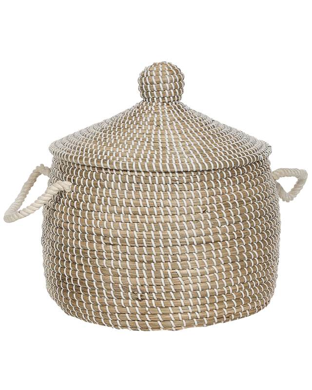 Basket Natural Seagrass with Handles Lid Handwoven Home Accessory Decor Storage Boho Style Beliani