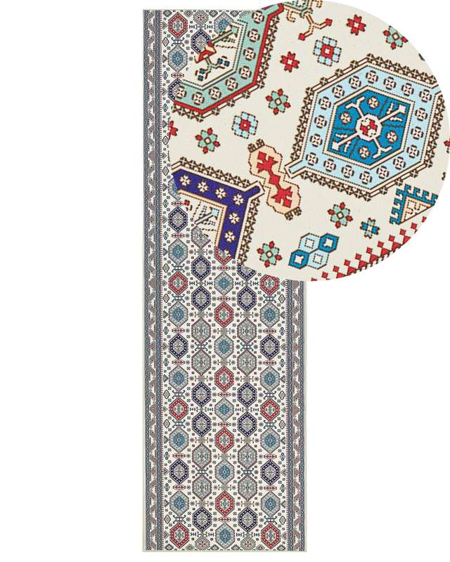 Runner Rug Multicolour Polyester 60 x 200 cm Oriental Pattern Anti-Slip Bottom Vintage Style Modern Hallway Beliani