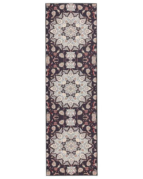 Runner Rug Black and Beige Polyester 60 x 200 cm Oriental Pattern Anti-Slip Bottom Vintage Style Modern Hallway Beliani