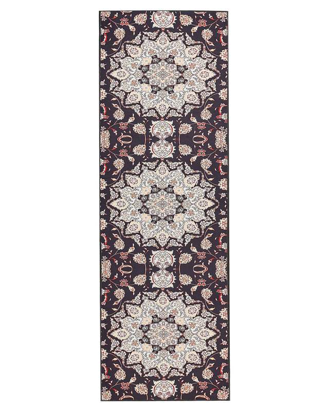 Runner Rug Black and Beige Polyester 80 x 240 cm Oriental Pattern Anti-Slip Bottom Vintage Style Modern Hallway Beliani