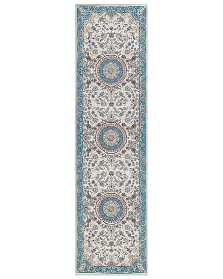 Runner Rug Beige and Blue Polyester 80 x 300 cm Oriental Pattern Anti-Slip Bottom Vintage Style Modern Hallway Beliani